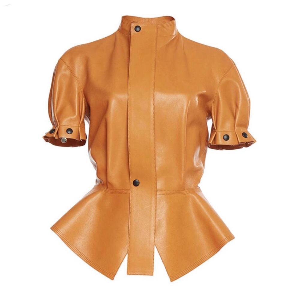 Tan Convertable Snap Sleeve Vegan Leather Jacket - Picture 2 of 5